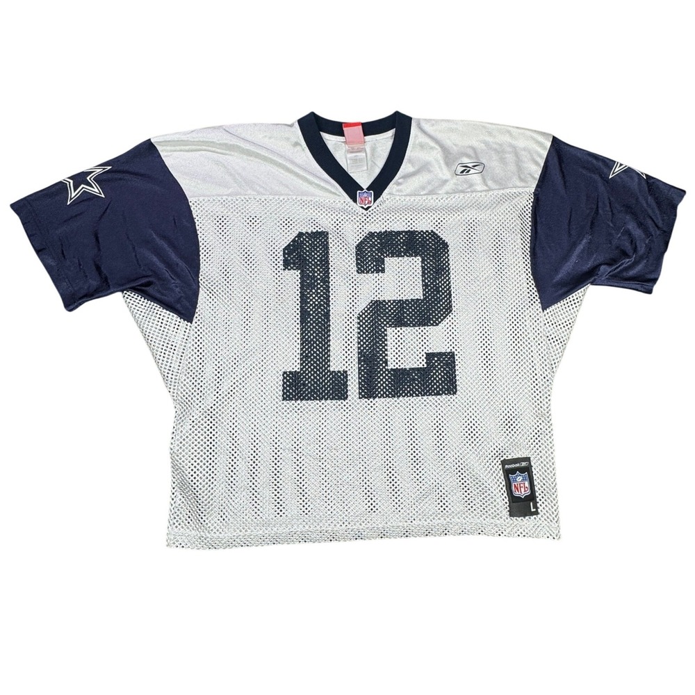 Dallas Cowboys Roger Staubach 12 Reebok Shirt‎ Mens L White NFL Football